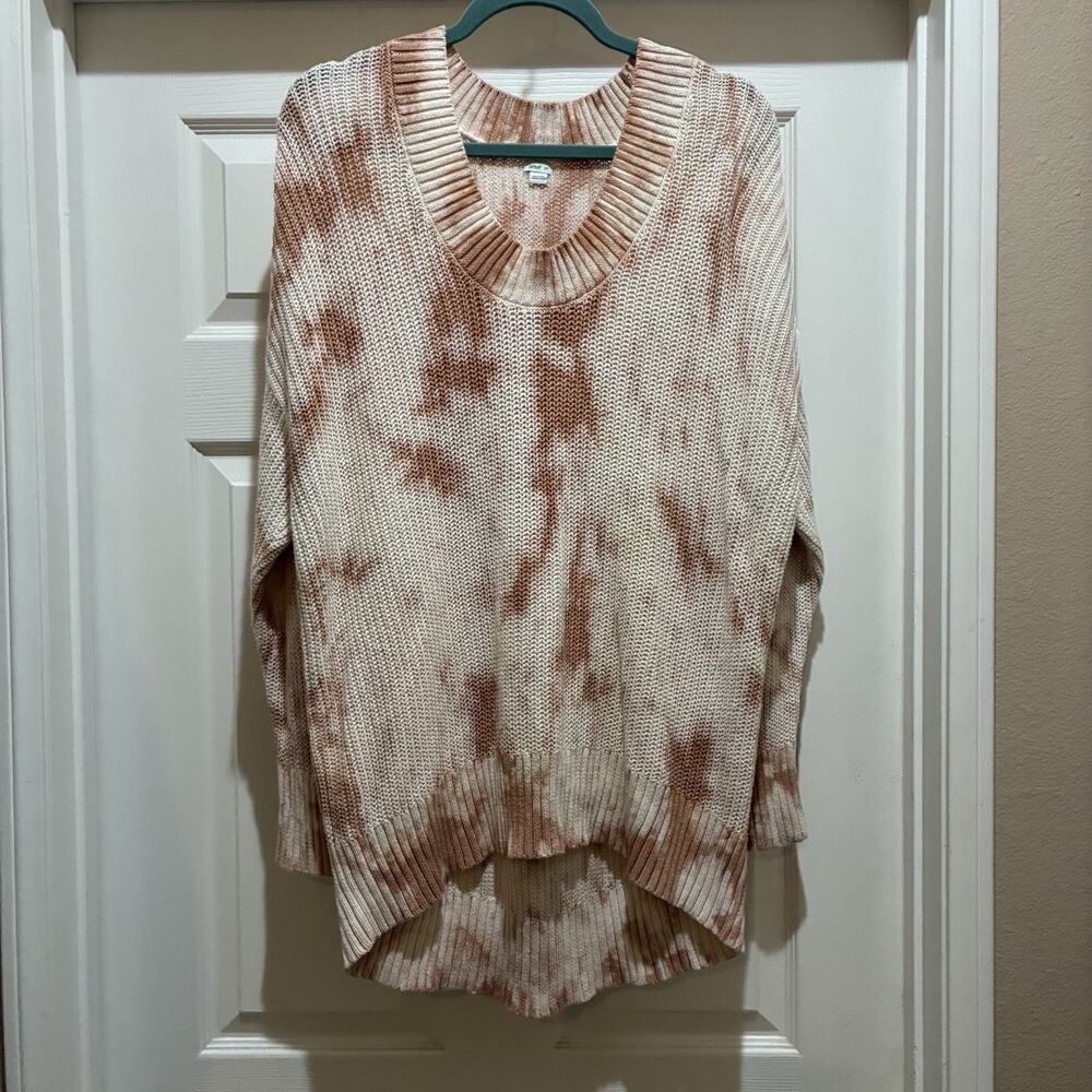 Aerie Ribbed Sweater Sweatshirt Womens Ivory Peach Round Neck Boho SMALL